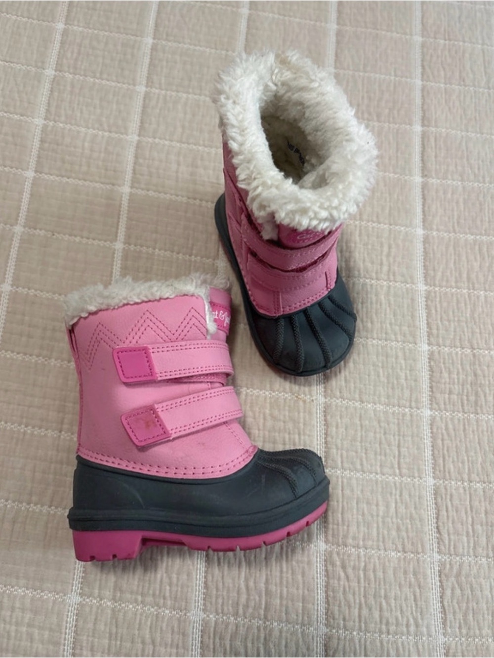 Cat & Jack Pink and Black Kids Waterproof Snow Boots with Faux Fur
